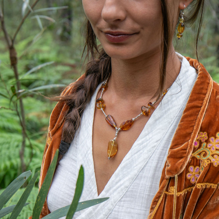 Handmade Amber Necklace with Thai Hill Tribe Silver