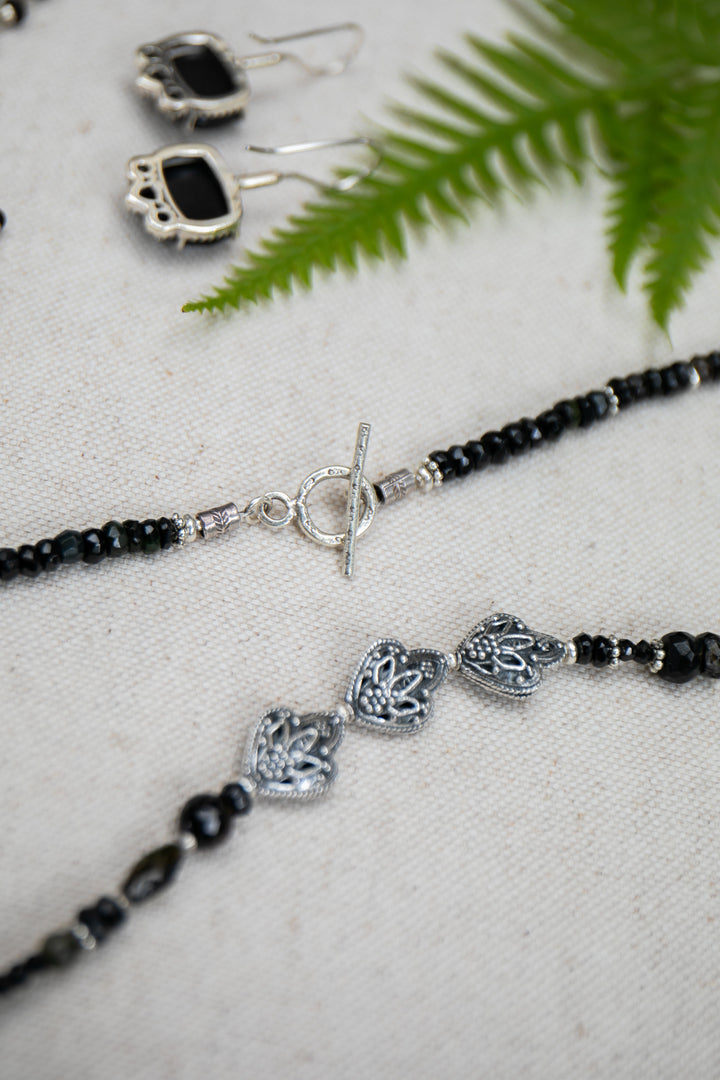 Black Spinel & Tourmaline Necklace with Thai Hill Tribe Silver Beads