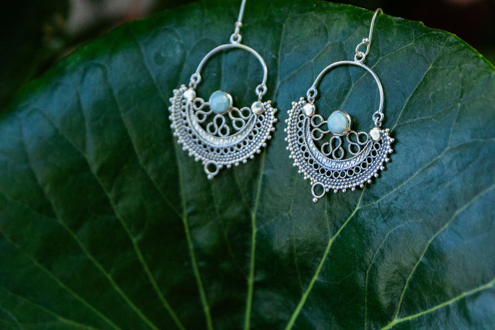 Larimar Decorative Earrings set in 92.5% Sterling Silver