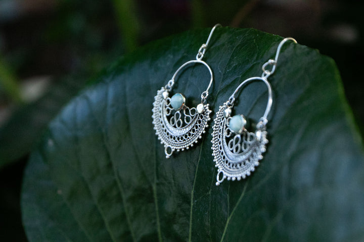 Larimar Decorative Earrings set in 92.5% Sterling Silver
