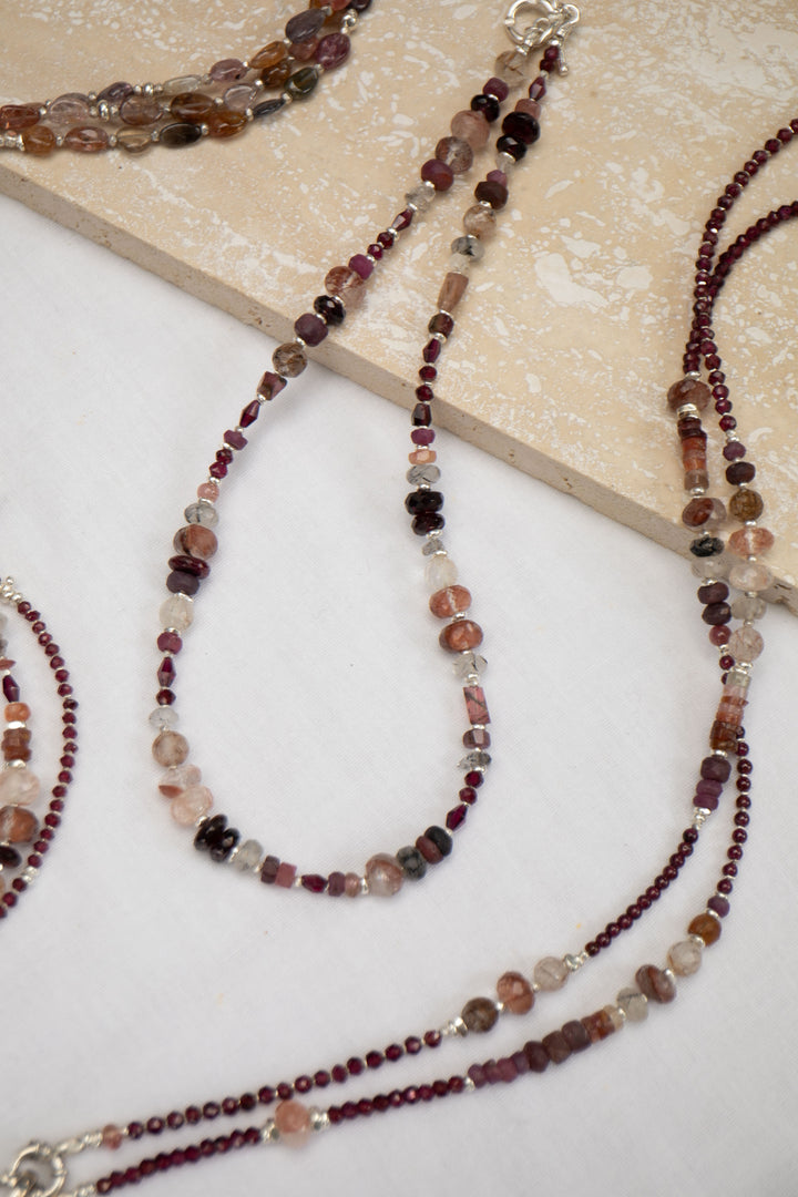 Mixed Garnet, Cherry Quartz, Ruby, Tourmaline, Rutile Quartz and Thai Hill Tribe Silver Necklace (Copy)