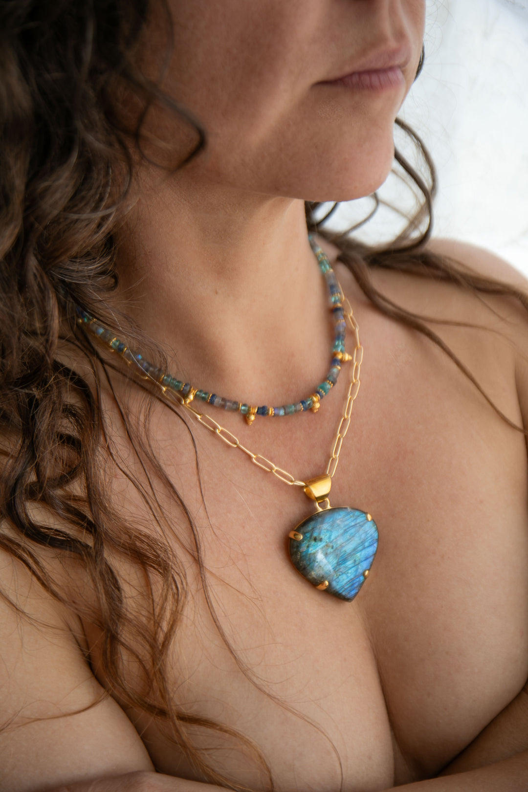 Reserved for Mimi** Labradorite, Apatite, Kyanite + Gold Plated Sterling Silver Necklace