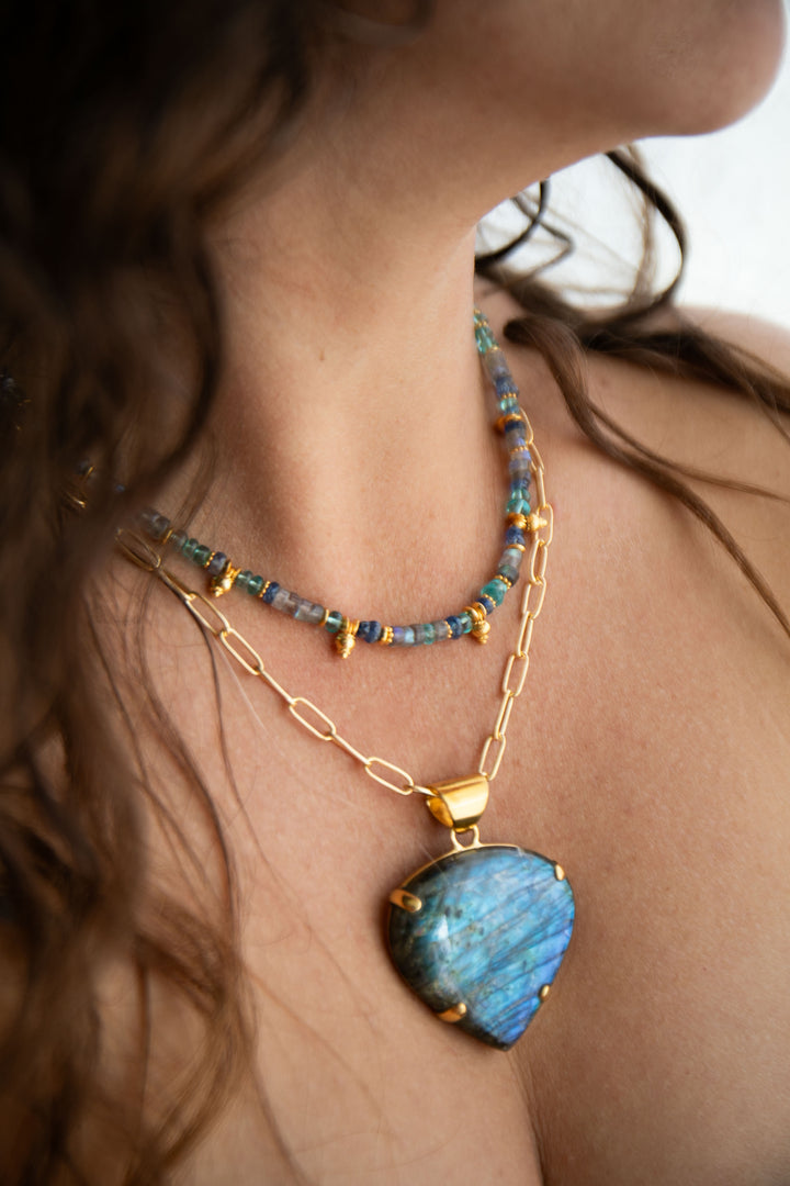 Reserved for Mimi** Labradorite, Apatite, Kyanite + Gold Plated Sterling Silver Necklace