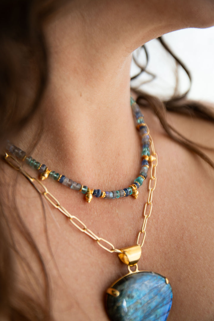 Reserved for Mimi** Labradorite, Apatite, Kyanite + Gold Plated Sterling Silver Necklace