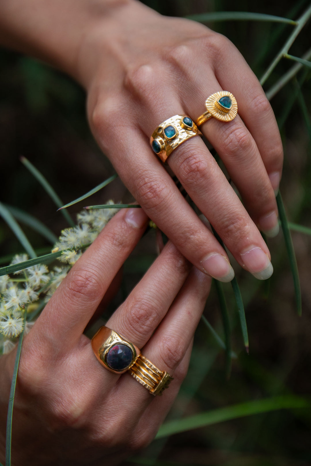 Blue Indicolite Tourmaline Ring in 24k Gold Plated Sterling Silver - Size 6 US