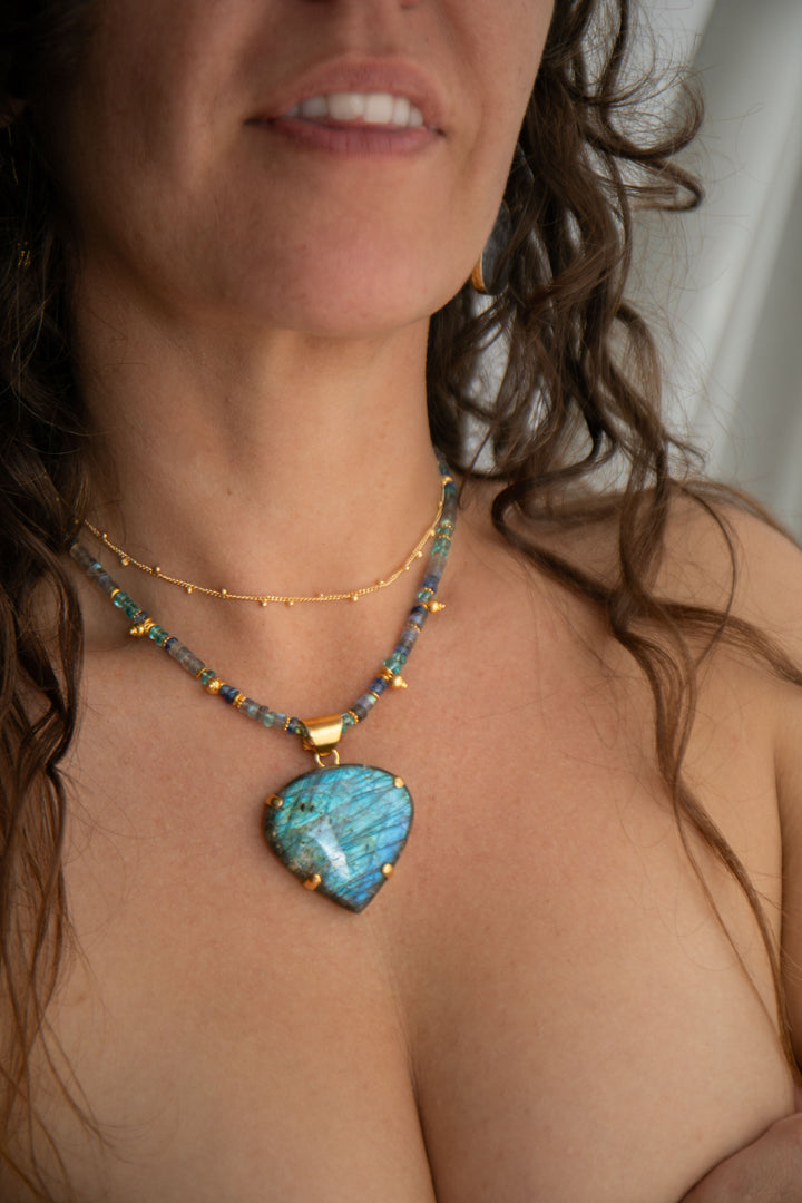 Reserved for Mimi** Labradorite, Apatite, Kyanite + Gold Plated Sterling Silver Necklace