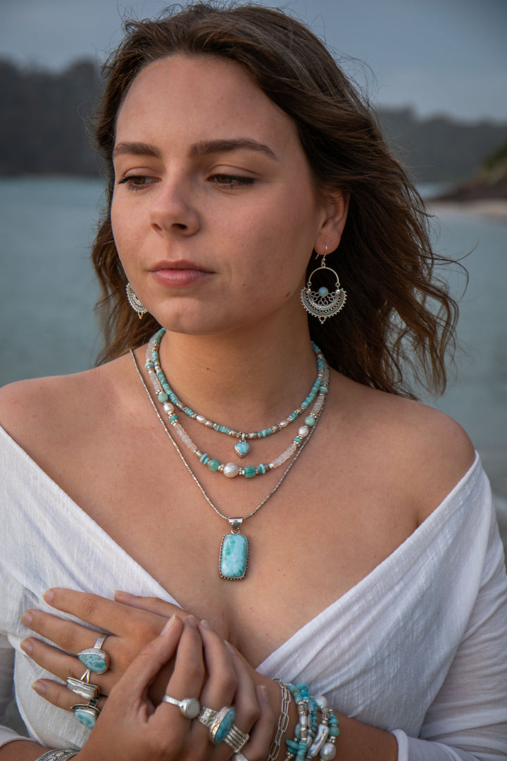 Larimar Pendant in Unique Tribal Sterling Silver Setting