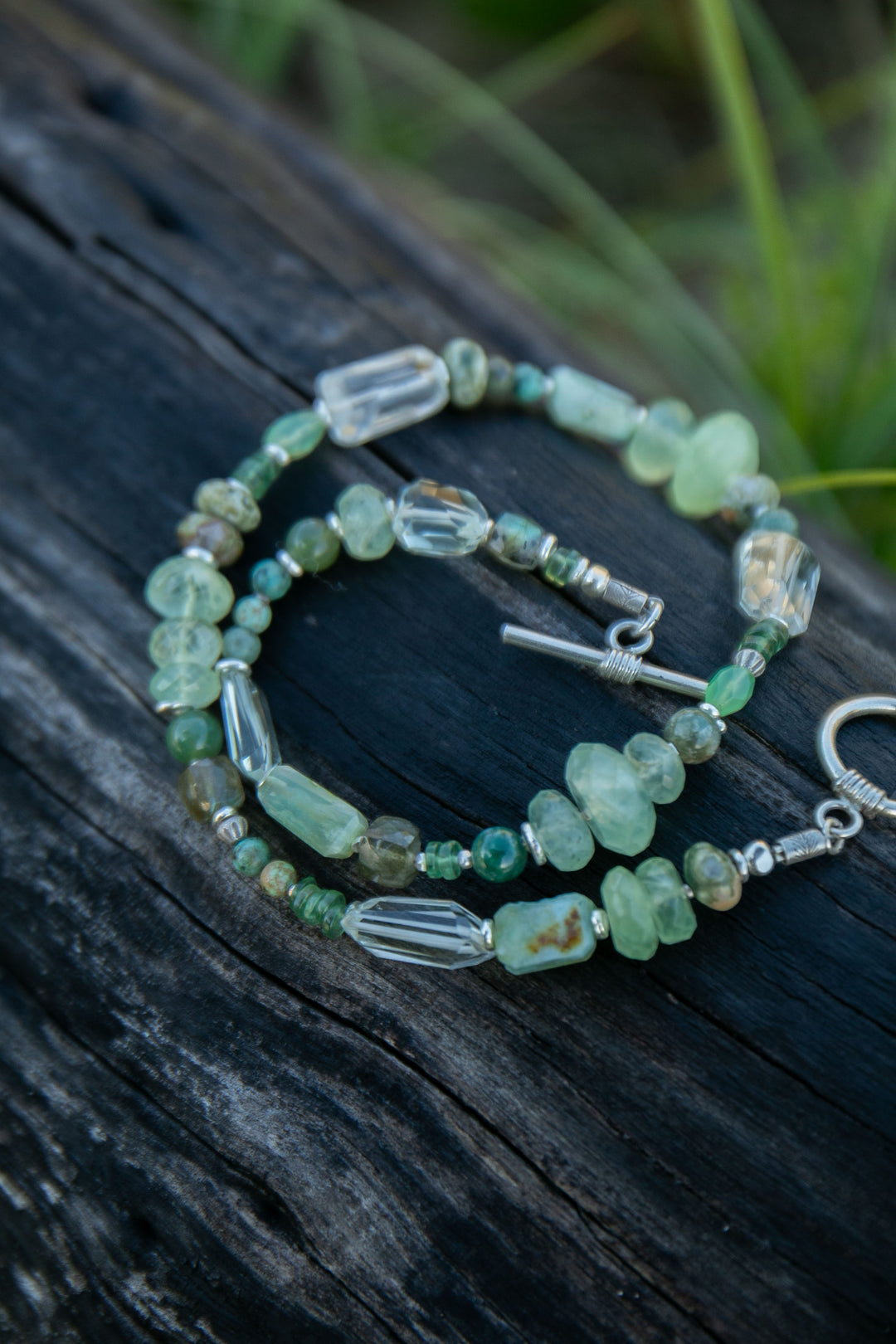 Mixed Gemstone and Prehnite Necklace with Thai Hill Tribe Silver