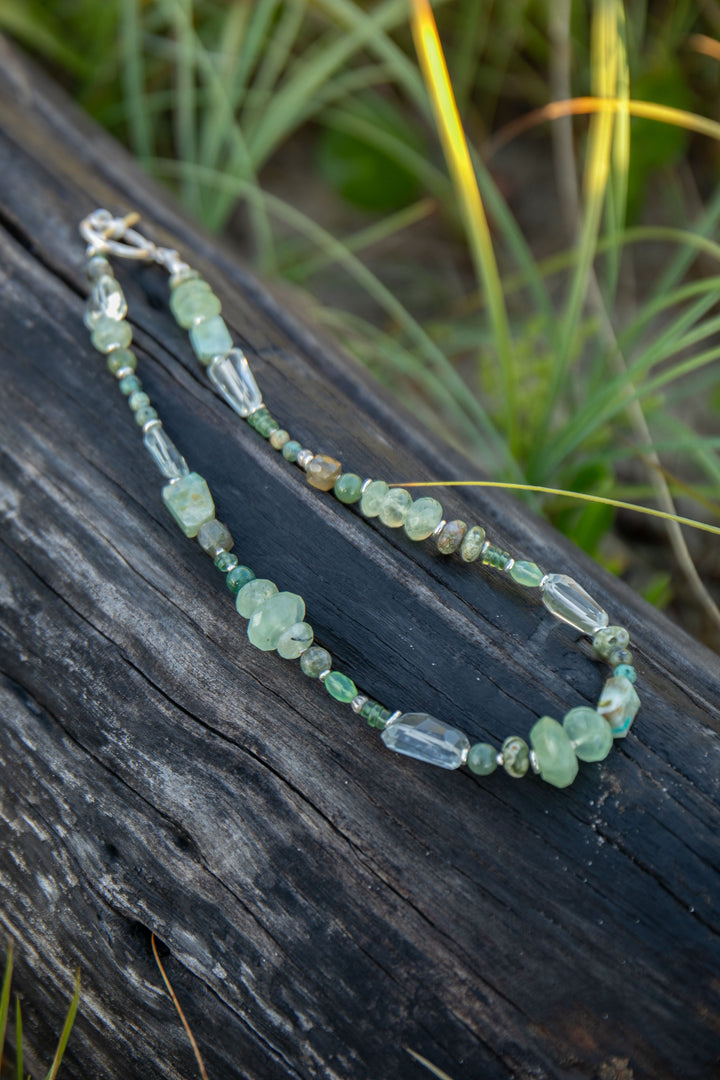 Mixed Gemstone and Prehnite Necklace with Thai Hill Tribe Silver