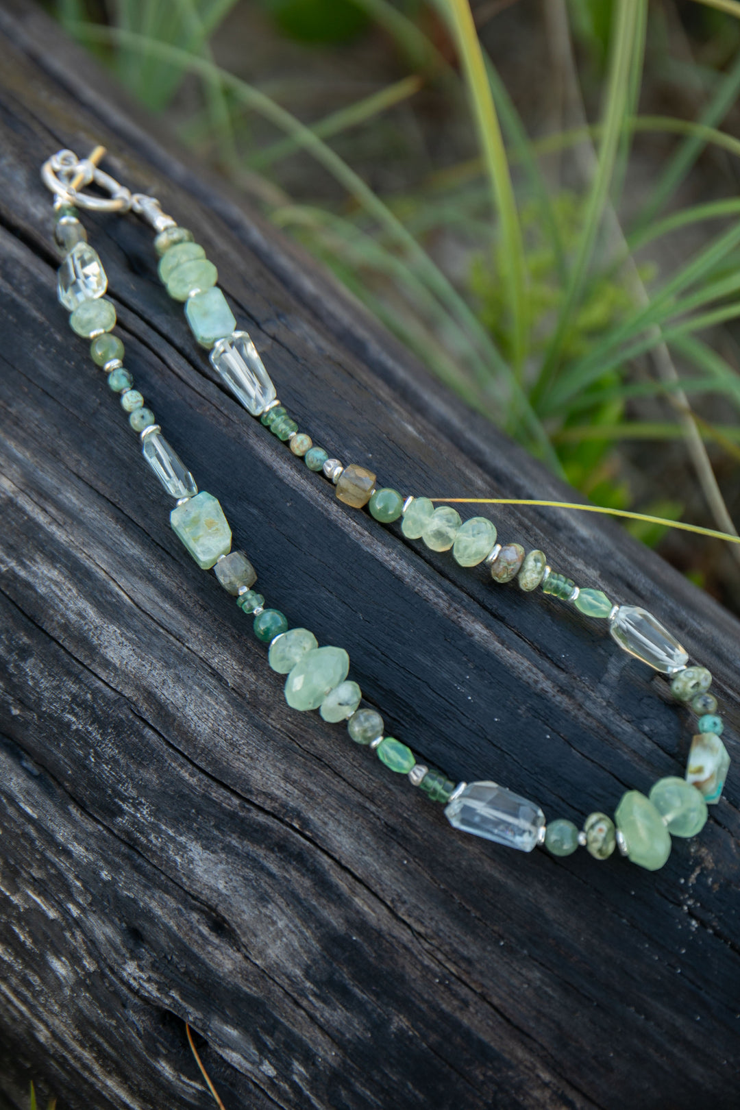 Mixed Gemstone and Prehnite Necklace with Thai Hill Tribe Silver