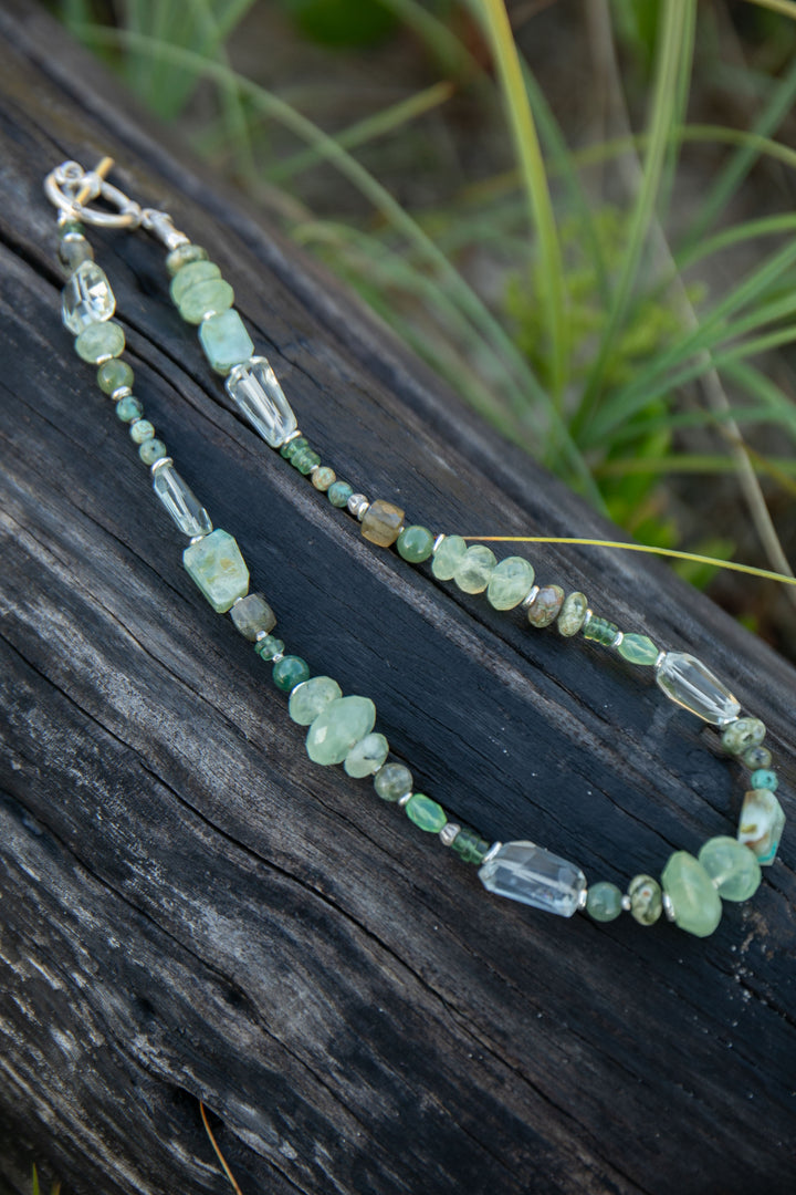 Mixed Gemstone and Prehnite Necklace with Thai Hill Tribe Silver