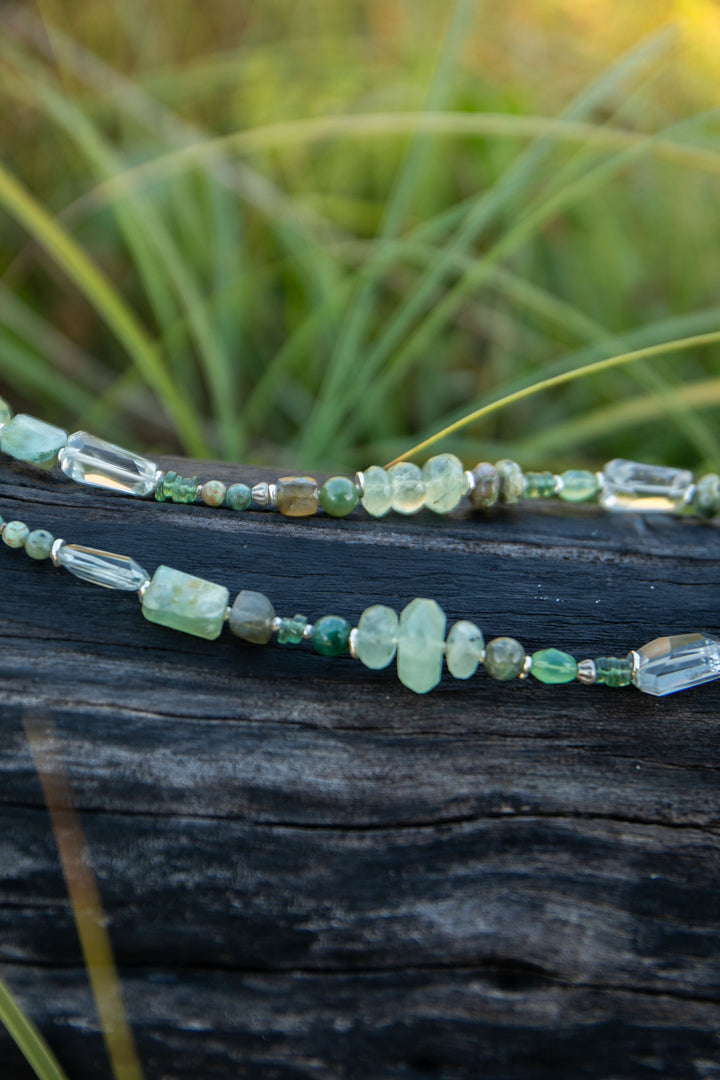 Mixed Gemstone and Prehnite Necklace with Thai Hill Tribe Silver