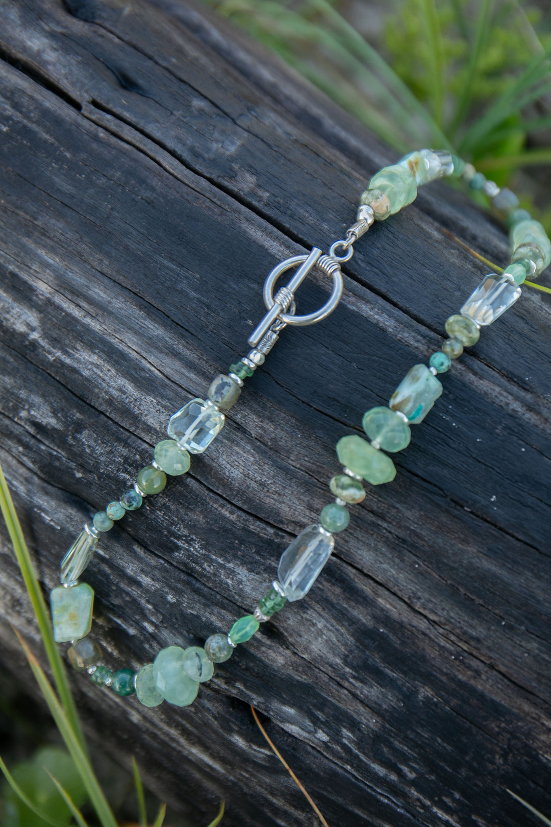 Mixed Gemstone and Prehnite Necklace with Thai Hill Tribe Silver
