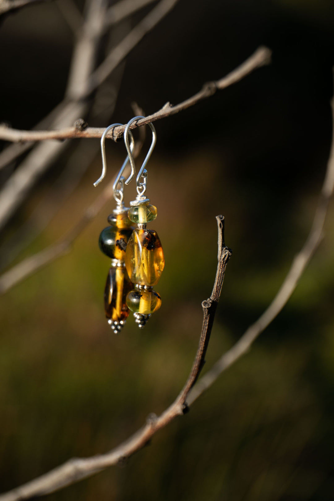 Beaded Amber and Thai Hill Tribe Silver Earrings