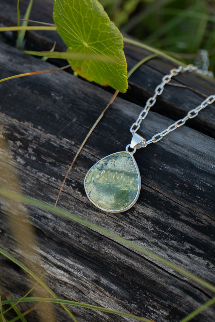 Swiss Green Opal Pendant in Brushed Sterling Silver