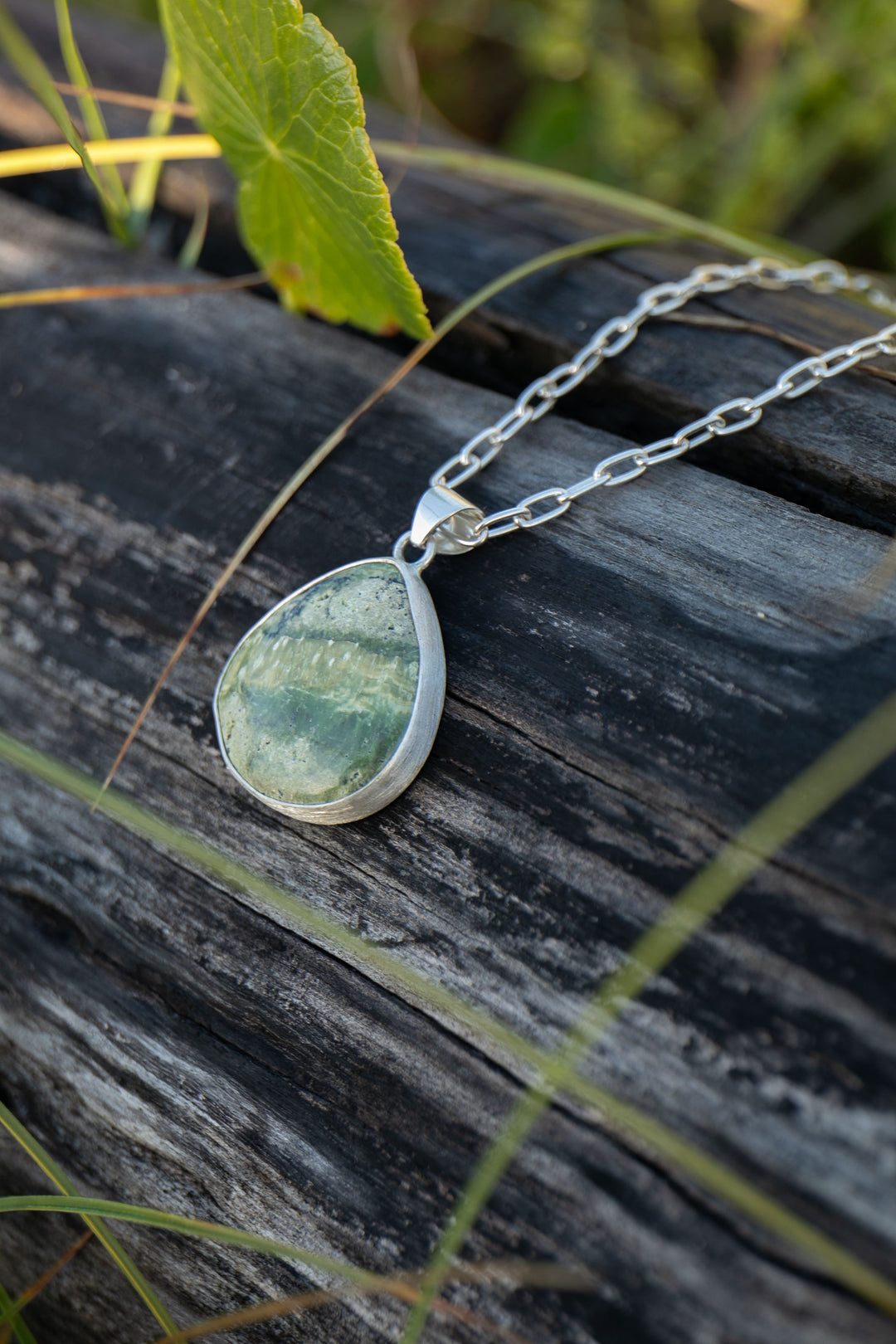 Swiss Green Opal Pendant in Brushed Sterling Silver