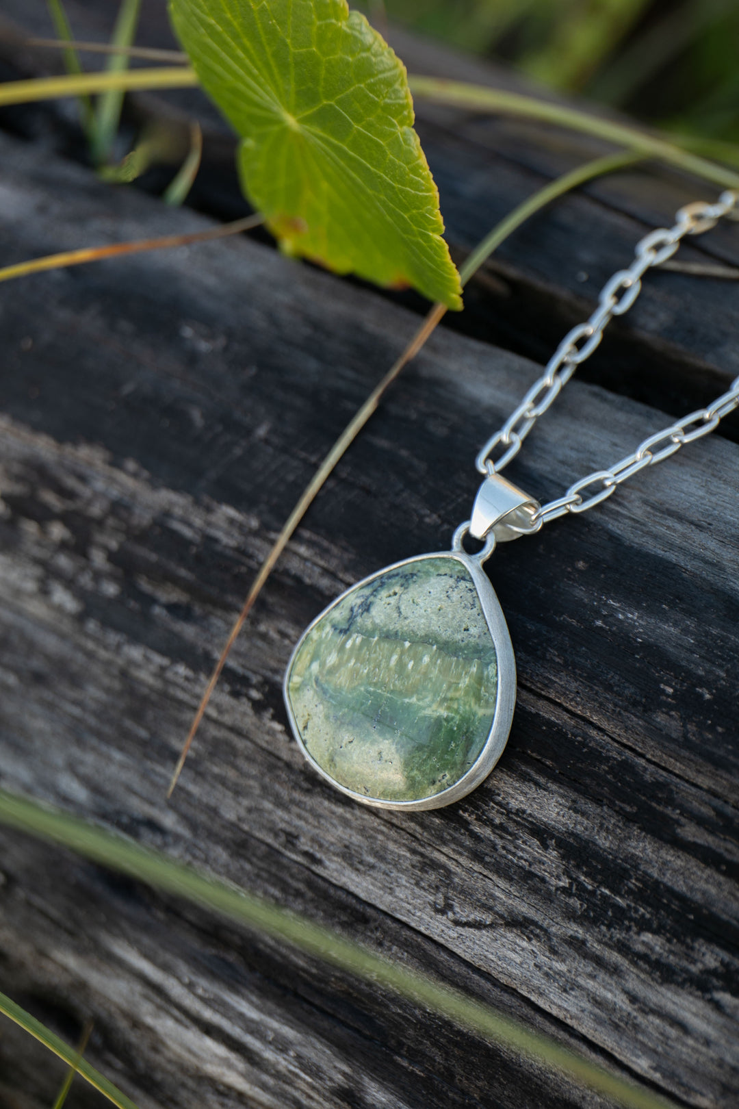 Swiss Green Opal Pendant in Brushed Sterling Silver