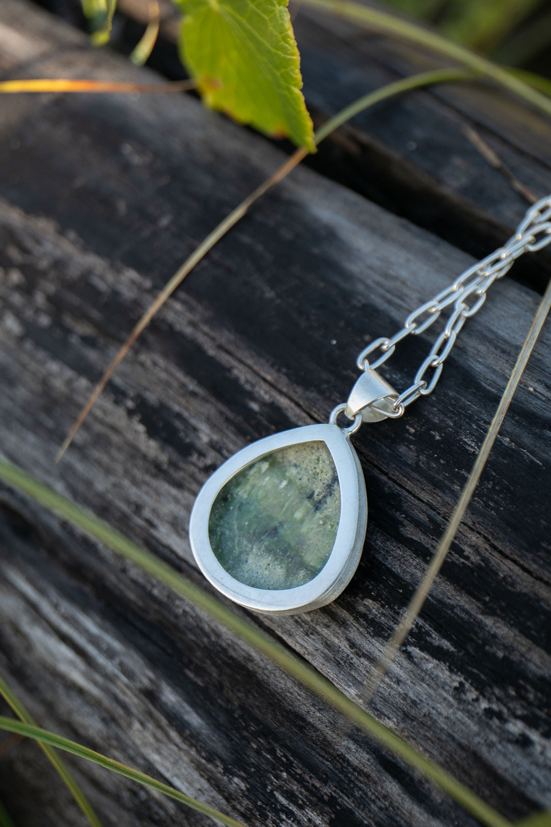Swiss Green Opal Pendant in Brushed Sterling Silver