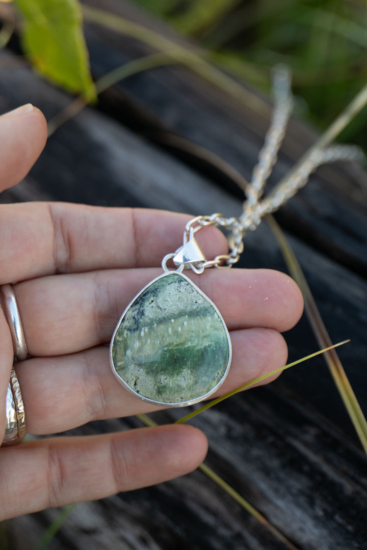 Swiss Green Opal Pendant in Brushed Sterling Silver