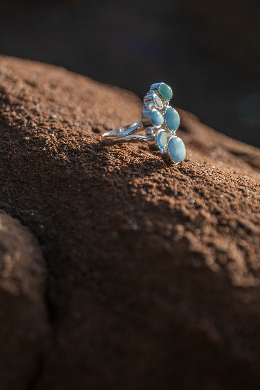 Multi Gemstone Ring with Larimar and Topaz  in Sterling Silver - Size 8 US