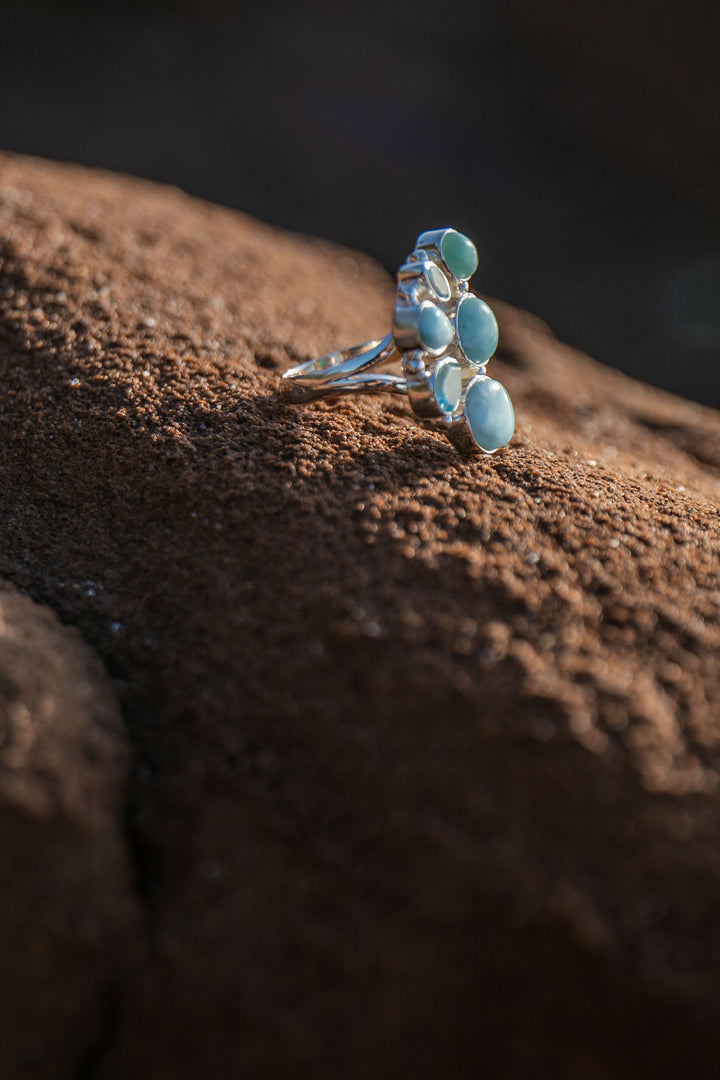 Multi Gemstone Ring with Larimar and Topaz  in Sterling Silver - Size 8 US