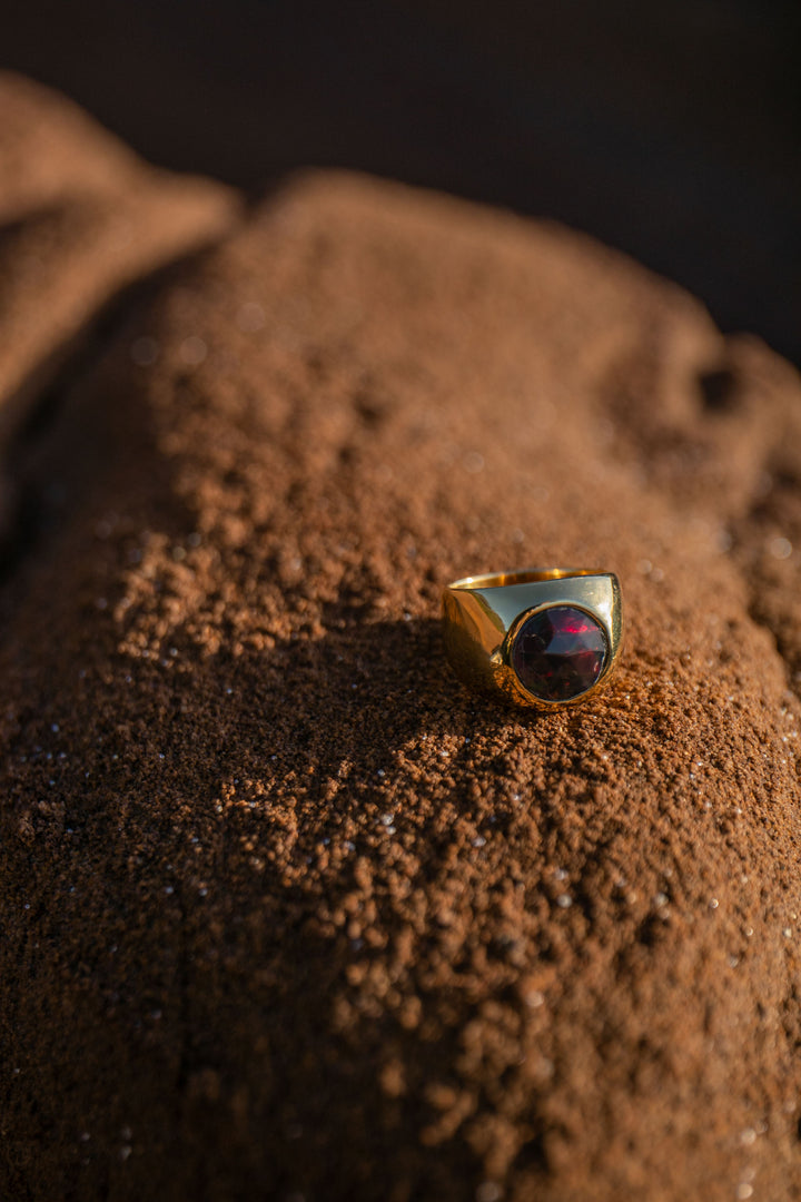 Black Ethiopian Opal Signet Ring set in 14k Gold Plated Sterling Silver - Size 6.5 US
