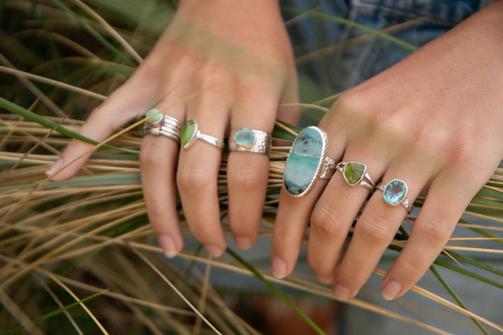 Peruvian Opal Ring in Beaten Sterling Silver with Adjustable Band