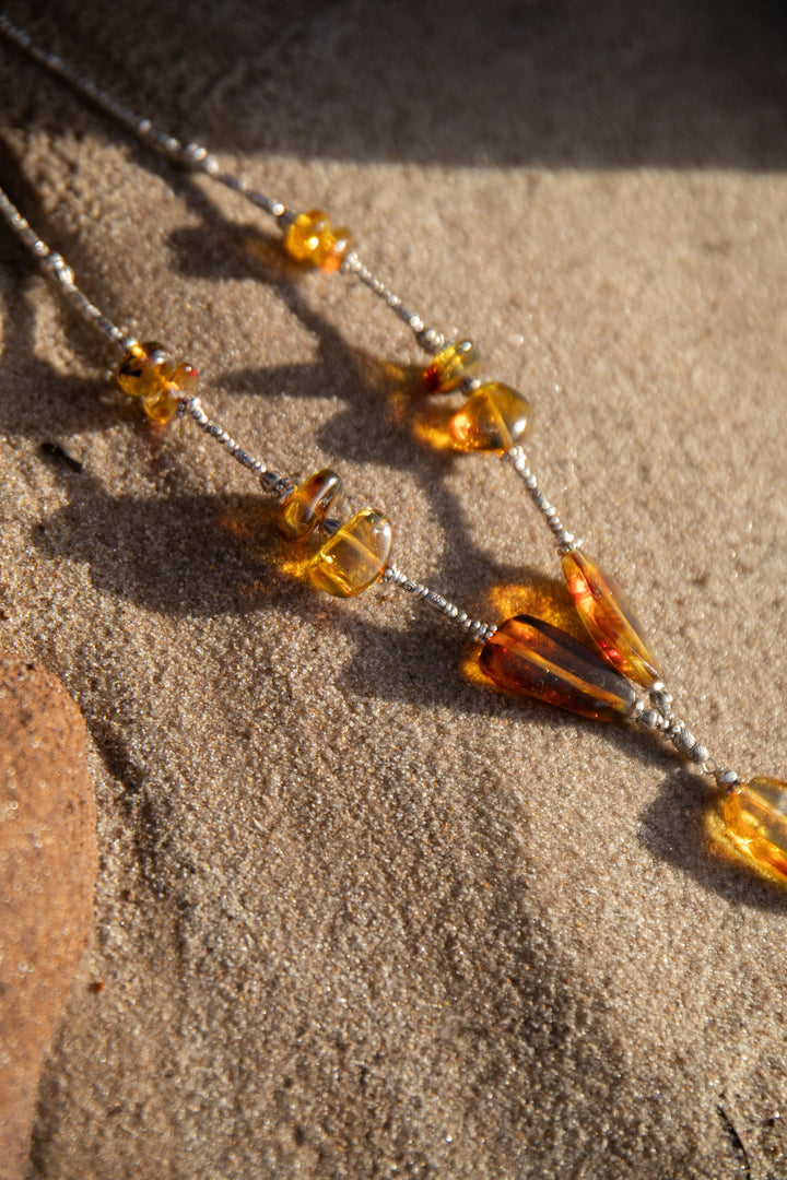 Handmade Amber Necklace with Thai Hill Tribe Silver