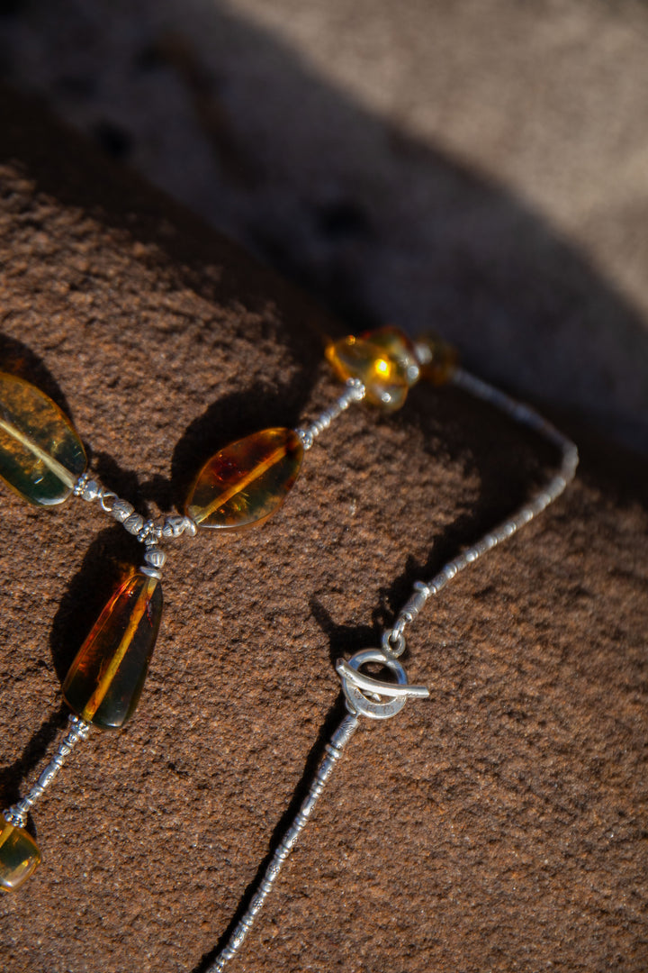 Handmade Amber Necklace with Thai Hill Tribe Silver