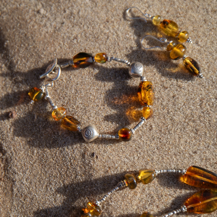 Beaded Amber and Thai Hill Tribe Silver Bracelet