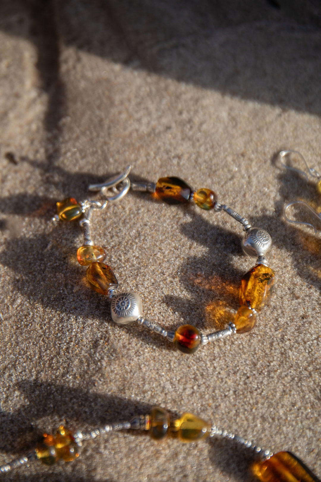 Beaded Amber and Thai Hill Tribe Silver Bracelet
