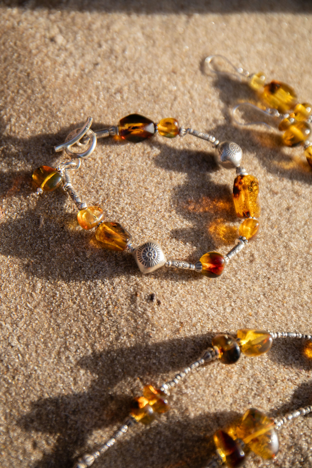Beaded Amber and Thai Hill Tribe Silver Bracelet