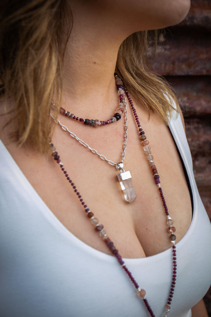 Mixed Garnet, Cherry Quartz, Ruby, Tourmaline, Rutile Quartz and Thai Hill Tribe Silver Necklace (Copy)