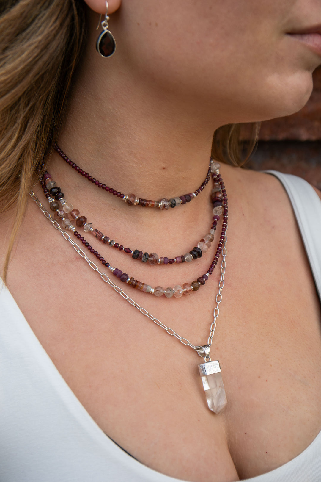 Mixed Garnet, Cherry Quartz, Ruby, Tourmaline, Rutile Quartz and Thai Hill Tribe Silver Necklace (Copy)