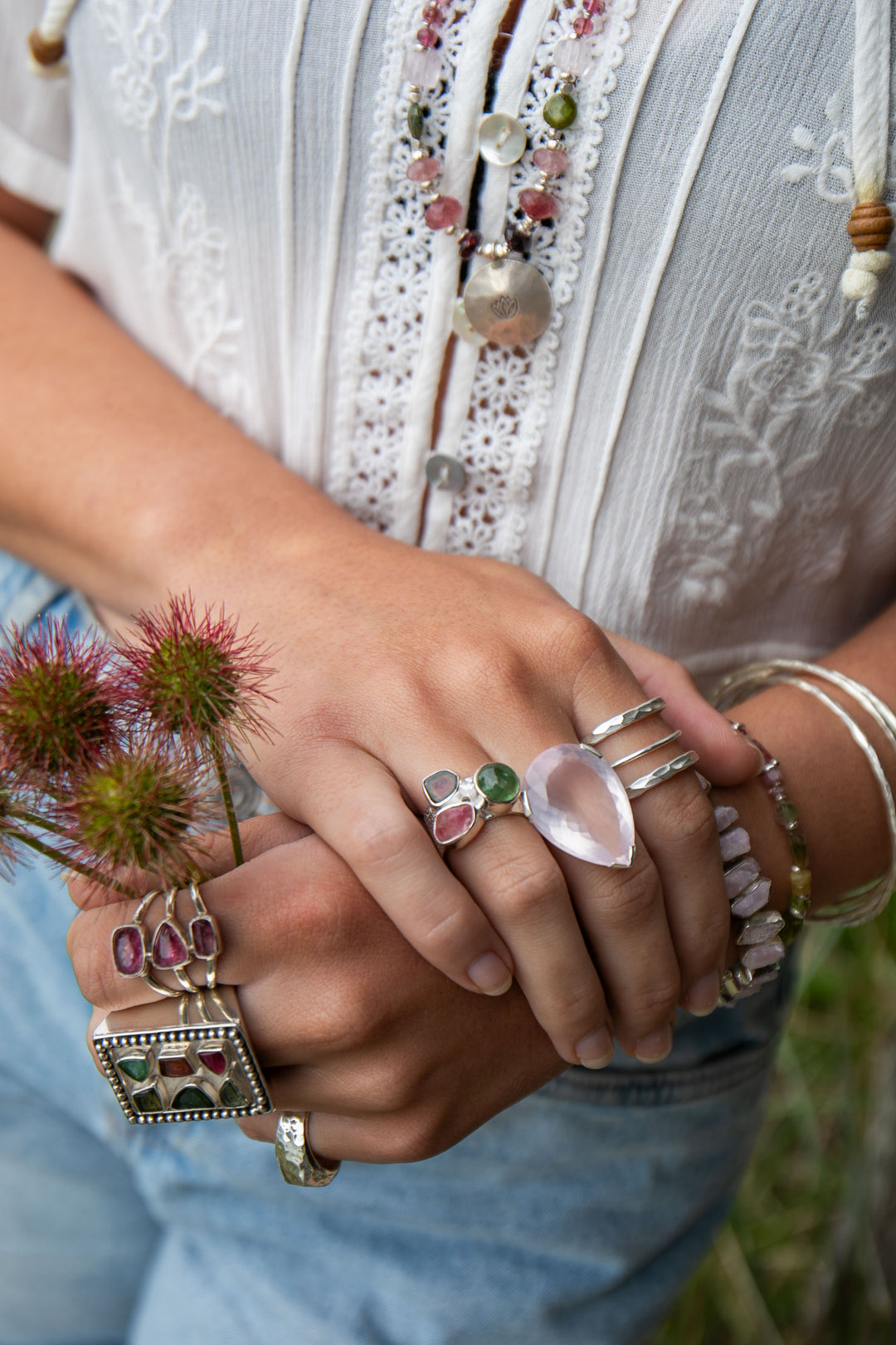 Multi Raw Pink Tourmaline and Watermelon Tourmaline Ring set in Sterling Silver- Size 6.5 US