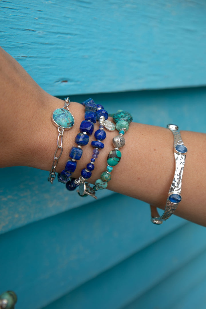 Lapis Lazuli, Sodalite and Kyanite Bracelet with Thai Hill Tribe Silver