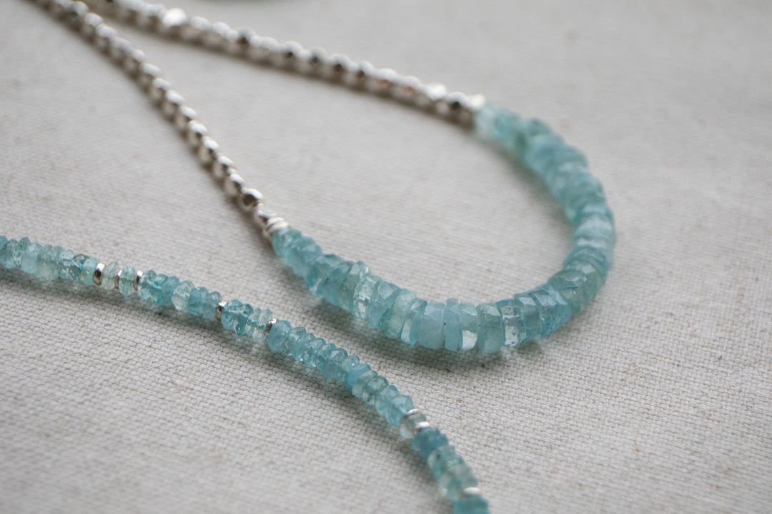 Faceted A Grade Stack Aquamarine Necklace with Thai Hill Tribe Silver Beads