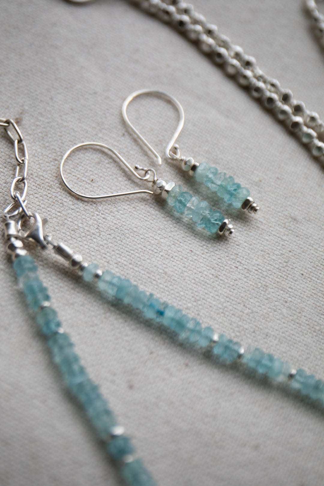 A Grade Stack Aquamarine Earrings with Thai Hill Tribe Silver Beads