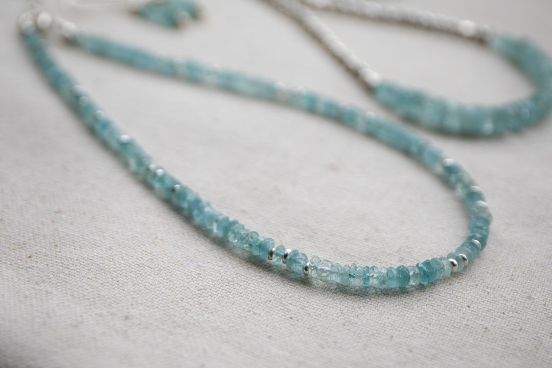 Faceted A Grade Aquamarine Choker Necklace with Thai Hill Tribe Silver Beads