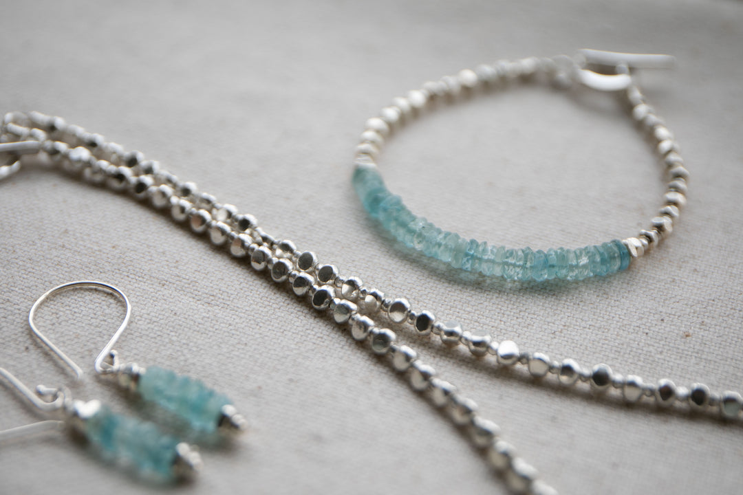 Faceted A Grade Stack Aquamarine Necklace with Thai Hill Tribe Silver Beads