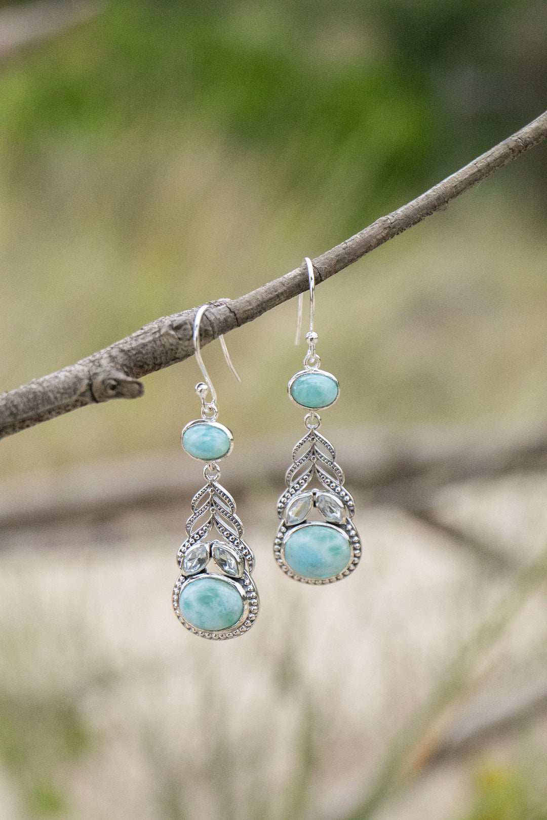 Larimar and Topaz Earrings in Sterling Silver