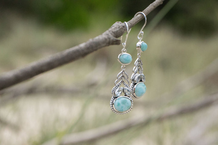 Larimar and Topaz Earrings in Sterling Silver
