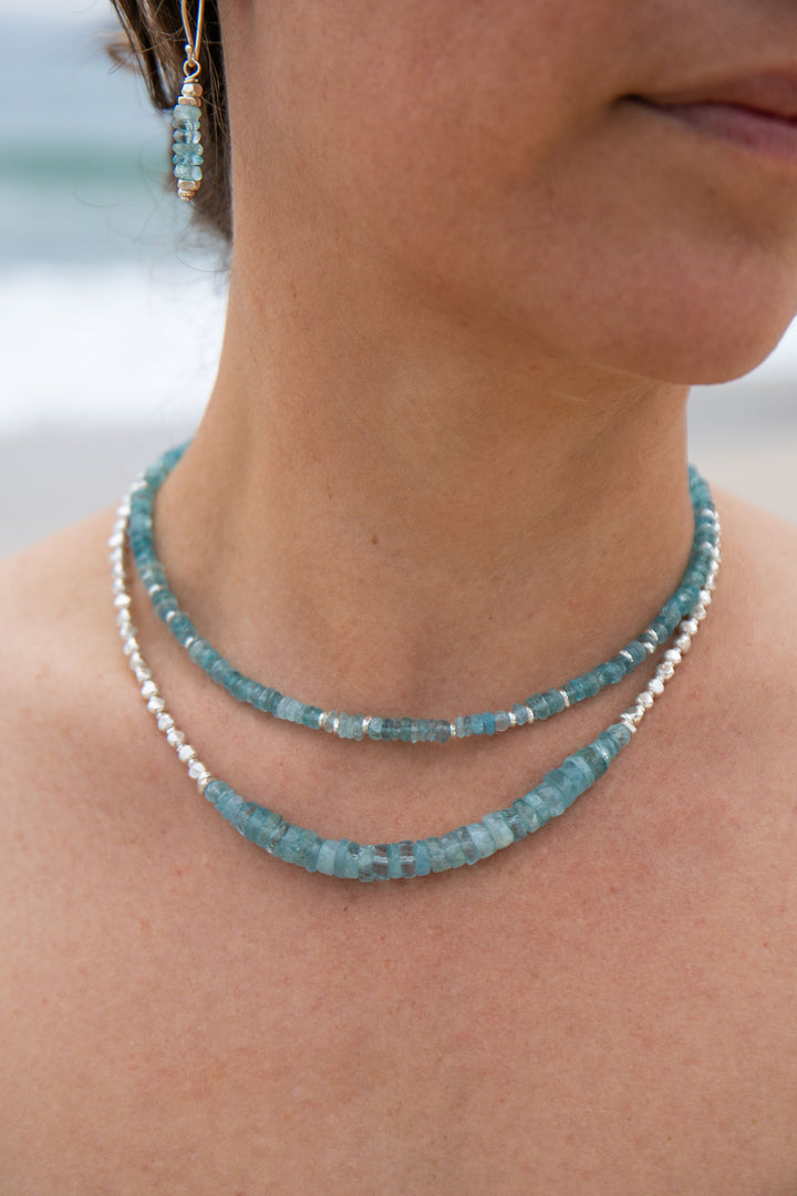 Faceted A Grade Aquamarine Choker Necklace with Thai Hill Tribe Silver Beads