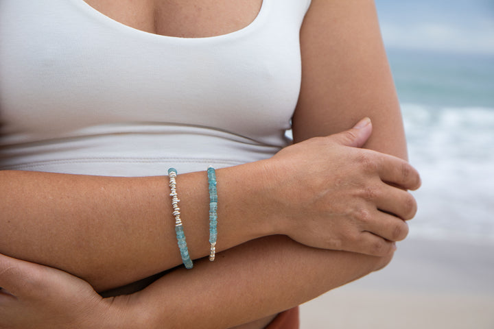 A Grade Aquamarine Bracelet with Thai Hill Tribe Silver Beads