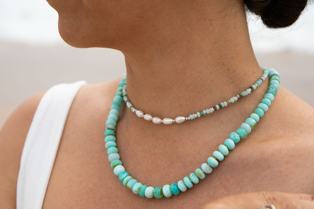 Blue Peruvian Opal Necklace with Thai Hill Tribe Silver