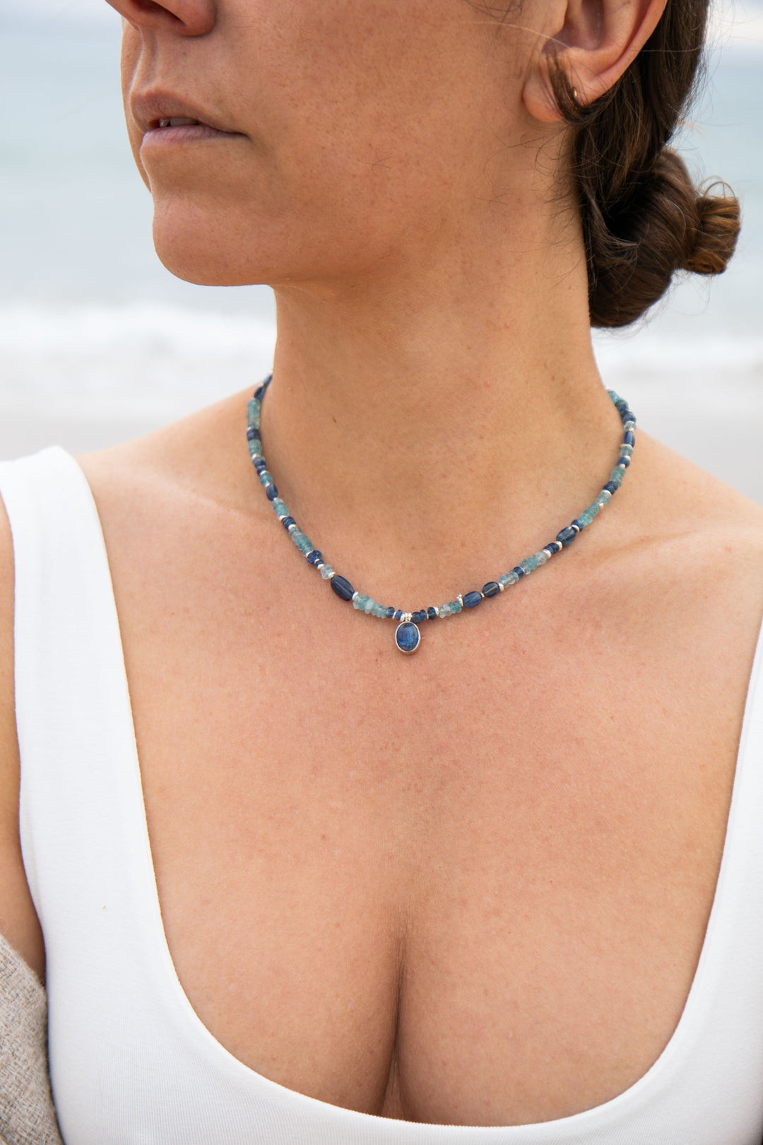 Blue Kyanite and Aquamarine Choker Style Necklace