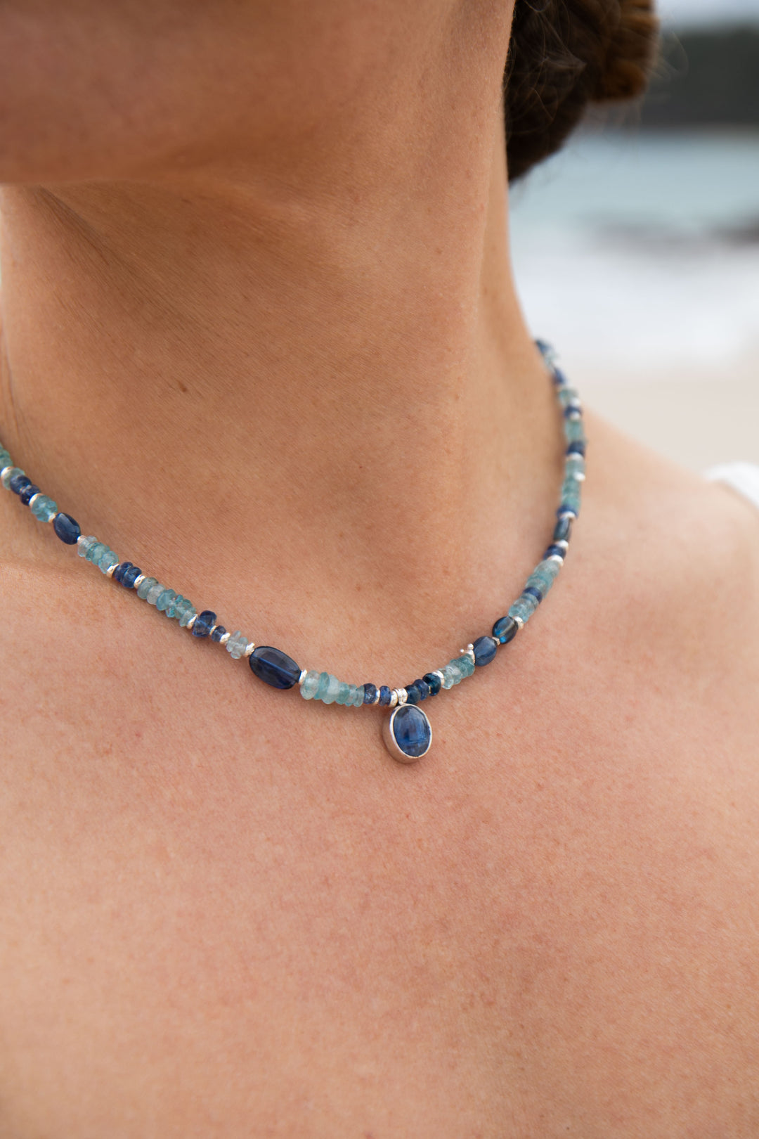 Blue Kyanite and Aquamarine Choker Style Necklace