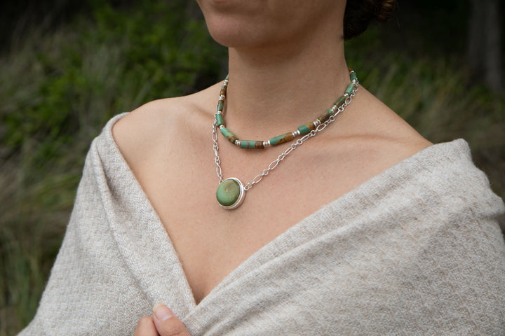 Natural Turquoise Pendant on Sterling Silver Link Chain