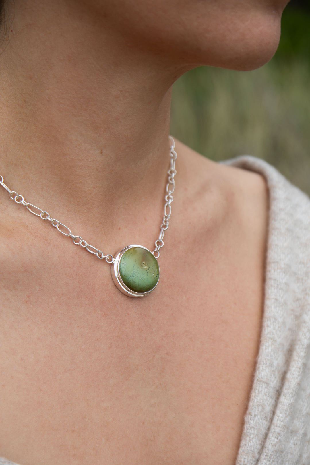 Natural Turquoise Pendant on Sterling Silver Link Chain