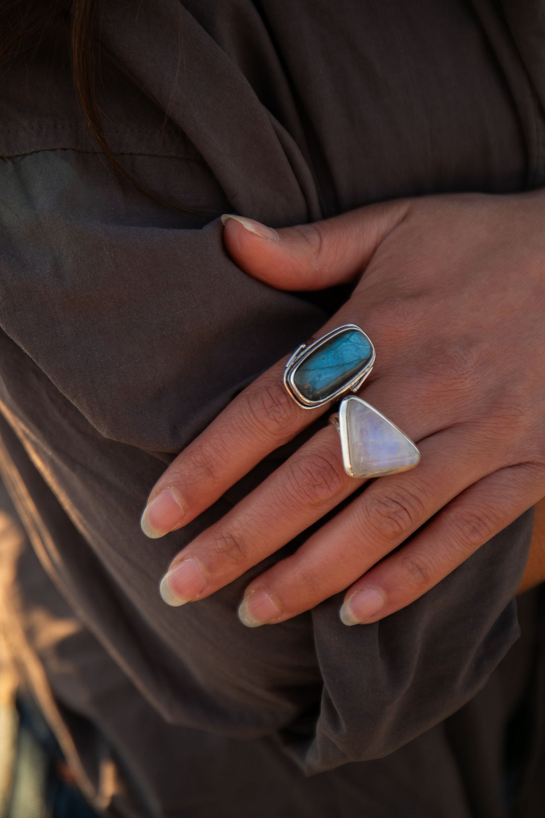 Rainbow Moonstone Ring in Sterling Silver Setting - Size 9.5 US